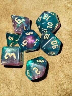 Teal and Purple Glitter RPG Dice Set